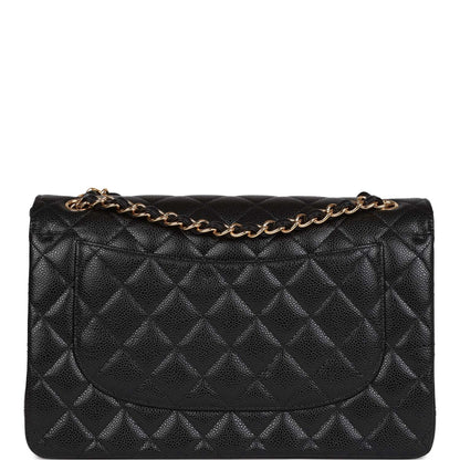 Chanel Jumbo Classic Double Flap Bag Black Caviar Gold Hardware