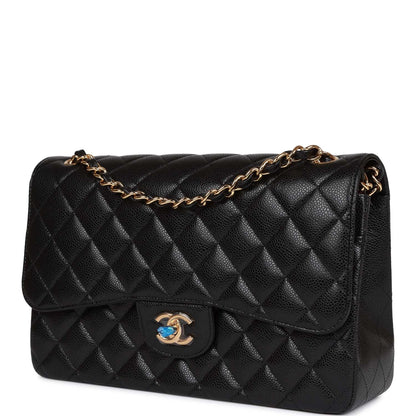 Chanel Jumbo Classic Double Flap Bag Black Caviar Gold Hardware