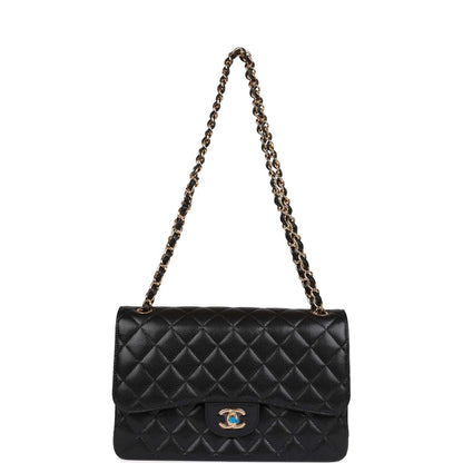 Chanel Jumbo Classic Double Flap Bag Black Caviar Gold Hardware