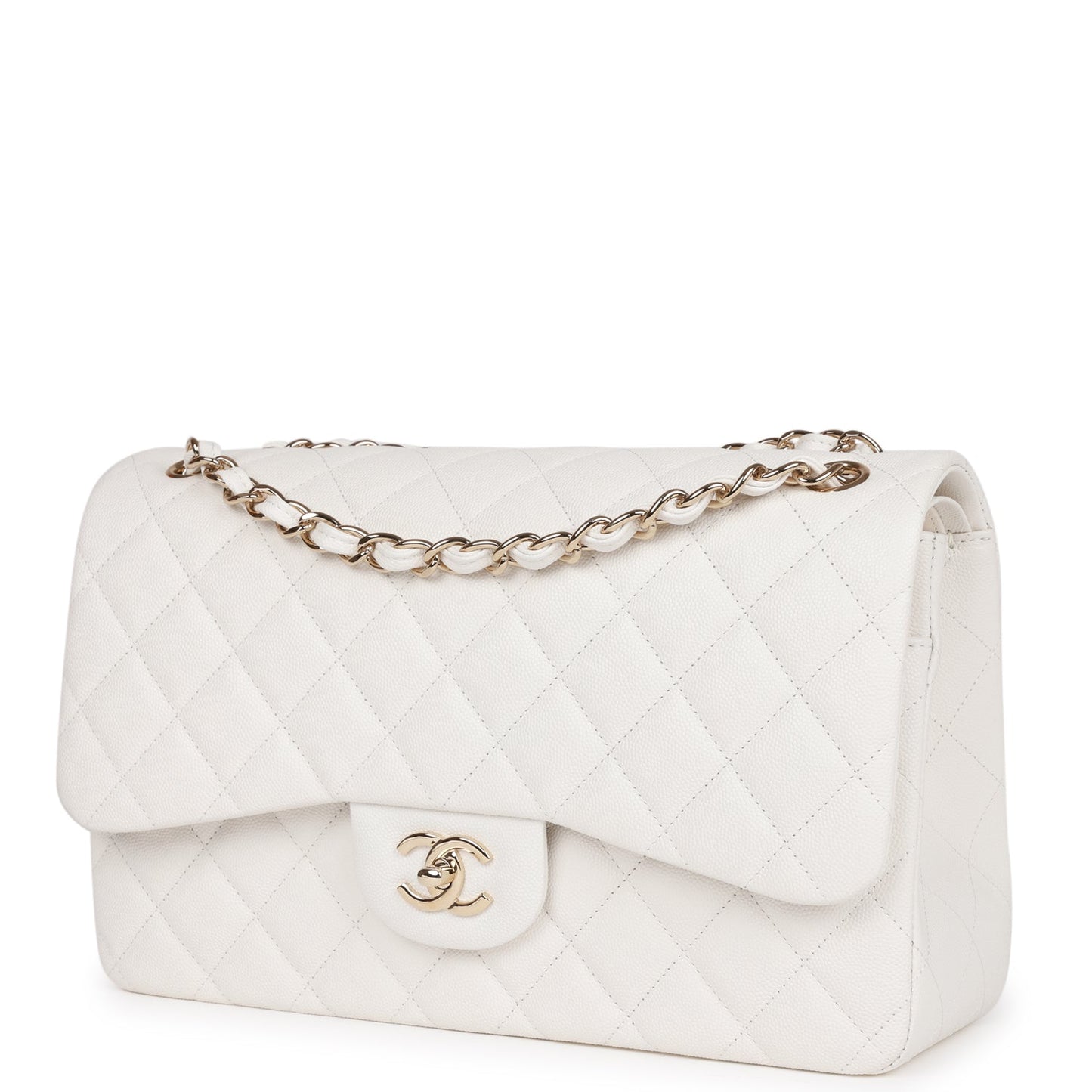 Chanel Jumbo Classic Double Flap Bag White Caviar Gold Hardware