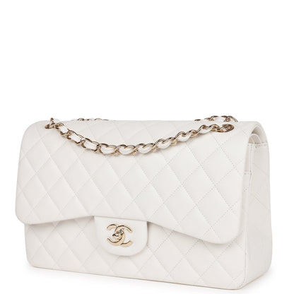 Chanel Jumbo Classic Double Flap Bag White Caviar Gold Hardware