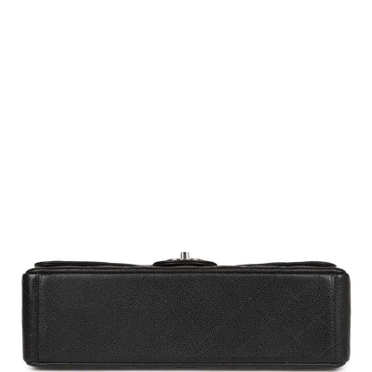 Chanel Maxi Classic Double Flap Bag Black Quilted Caviar Silver Hardware
