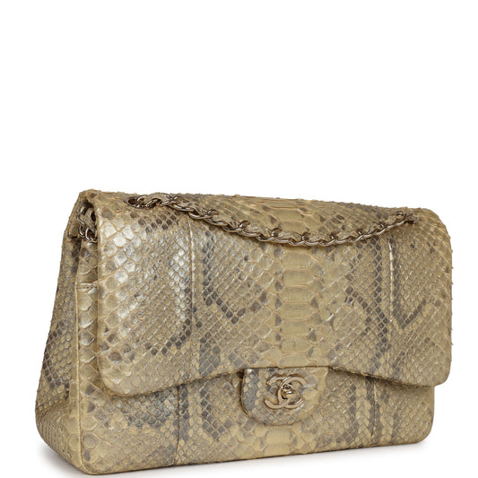 Chanel Jumbo Classic Double Flap Gold Metallic Python Gold Hardware