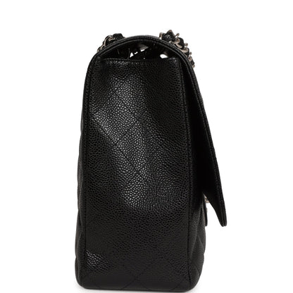 Chanel Maxi Classic Single Flap Bag Black Caviar Silver Hardware