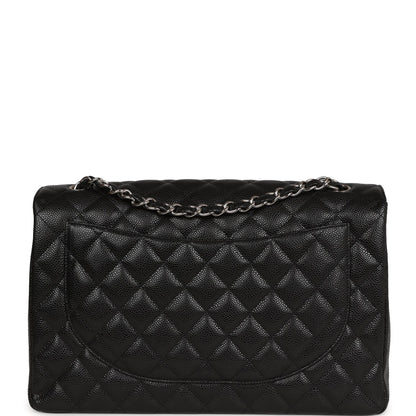 Chanel Maxi Classic Single Flap Bag Black Caviar Silver Hardware