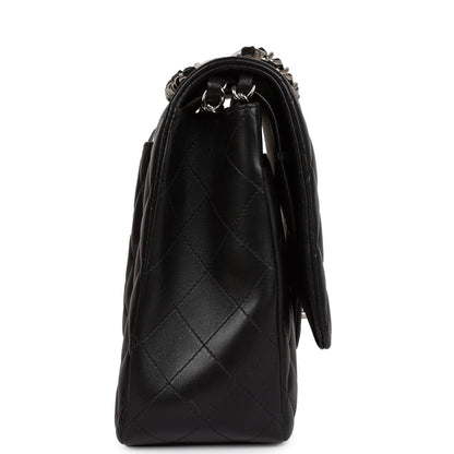 Chanel Maxi Classic Double Flap Bag Black Lambskin Silver Hardware
