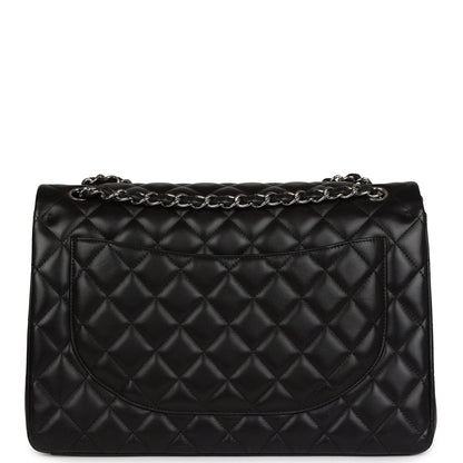 Chanel Maxi Classic Double Flap Bag Black Lambskin Silver Hardware