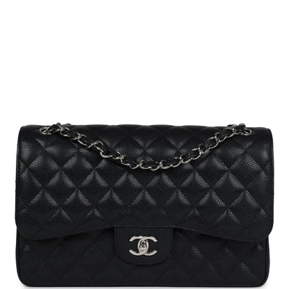 Chanel Jumbo Classic Double Flap Bag Black Caviar Silver Hardware