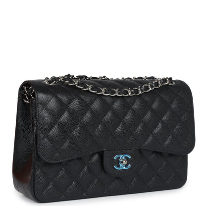 Chanel Jumbo Classic Double Flap Bag Black Caviar Silver Hardware