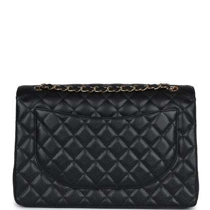 Chanel Maxi Classic Double Flap Bag Black Caviar Gold Hardware