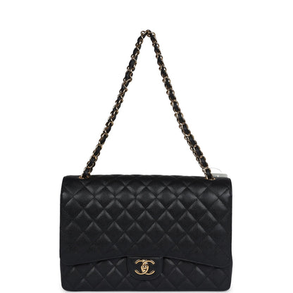Chanel Maxi Classic Double Flap Bag Black Caviar Gold Hardware