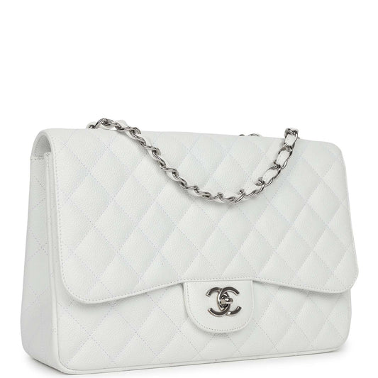 Chanel Jumbo Classic Single Flap Bag White Caviar Silver Hardware