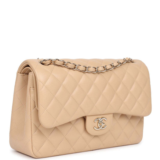 Chanel Jumbo Classic Double Flap Bag Light Beige Caviar Gold Hardware