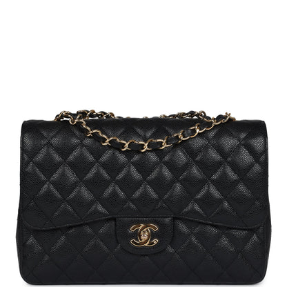 Chanel Jumbo Classic Single Flap Bag Black Caviar Gold Hardware