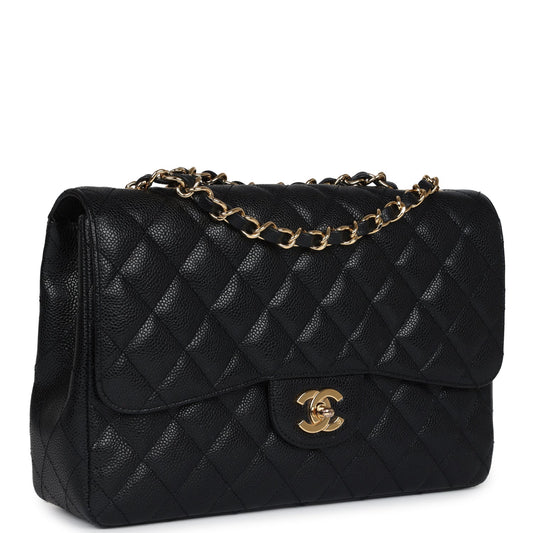 Chanel Jumbo Classic Single Flap Bag Black Caviar Gold Hardware