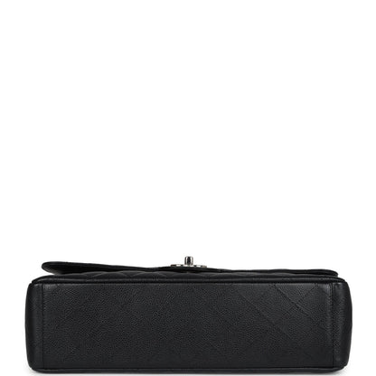 Chanel Maxi Classic Double Flap Bag Black Caviar Silver Hardware