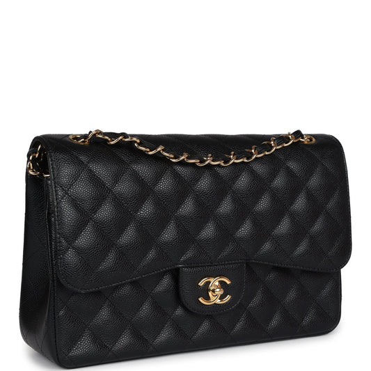 Chanel Jumbo Classic Double Flap Bag Black Caviar Gold Hardware