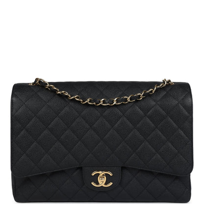 Chanel Maxi Classic Double Flap Bag Black Caviar Gold Hardware