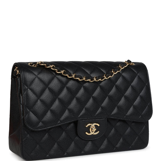 Chanel Jumbo Classic Double Flap Bag Black Caviar Gold Hardware