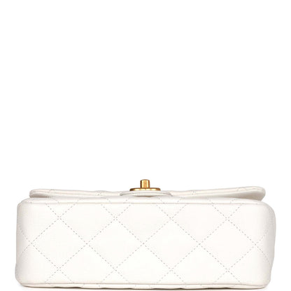 Chanel Large Single Flap White Caviar Leather Antique Gold Hardware