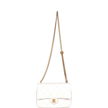 Chanel Large Single Flap White Caviar Leather Antique Gold Hardware