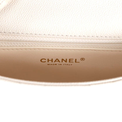 Chanel Large Single Flap White Caviar Leather Antique Gold Hardware