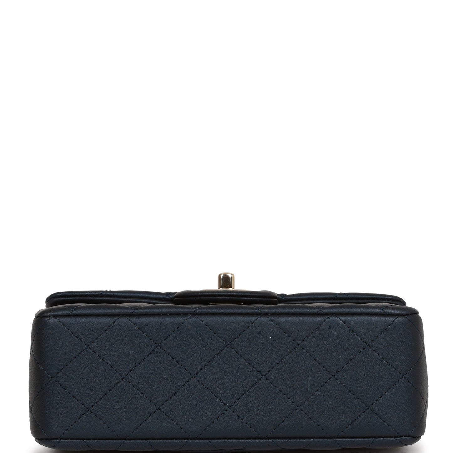 Chanel Mini Rectangular Flap Bag with Top Handle Dark Blue Lambskin Light Gold Hardware
