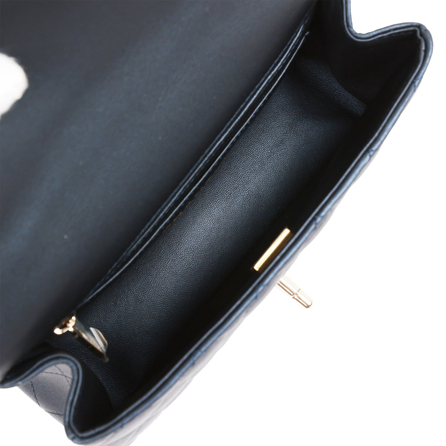 Chanel Mini Rectangular Flap Bag with Top Handle Dark Blue Lambskin Light Gold Hardware