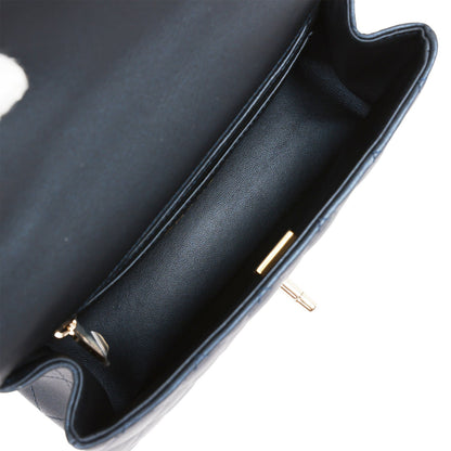 Chanel Mini Rectangular Flap Bag with Top Handle Dark Blue Lambskin Light Gold Hardware