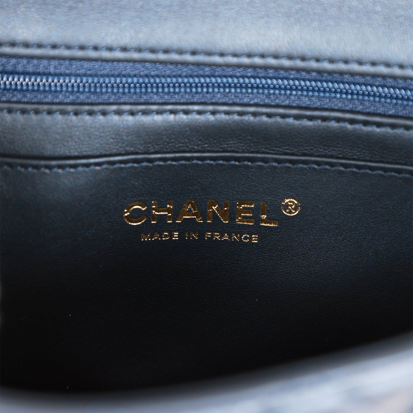 Chanel Mini Rectangular Flap Bag with Top Handle Dark Blue Lambskin Light Gold Hardware