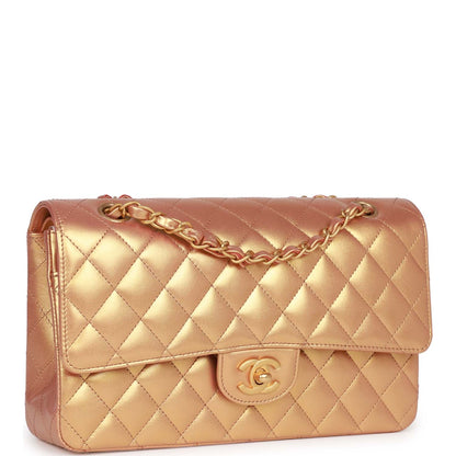 Chanel Medium Classic Double Flap Bag Metallic Iridescent Gold Calfskin Antique Gold Hardware