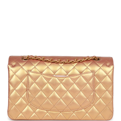Chanel Medium Classic Double Flap Bag Metallic Iridescent Gold Calfskin Antique Gold Hardware