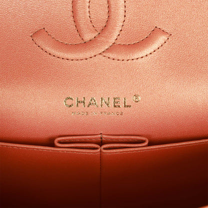 Chanel Medium Classic Double Flap Bag Metallic Iridescent Gold Calfskin Antique Gold Hardware