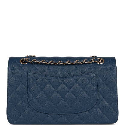 Chanel Medium Classic Double Flap Bag Blue Caviar Light Gold Hardware