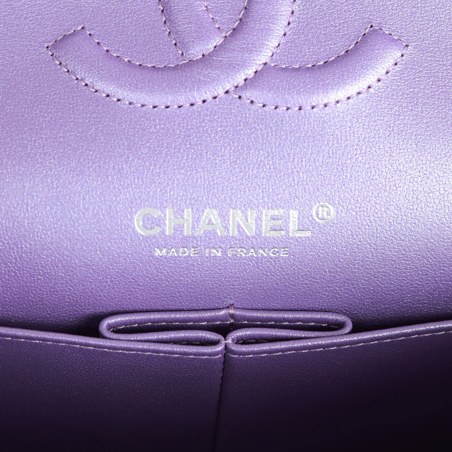 Chanel Medium Classic Double Flap Bag Purple Metallic Lambskin Silver Hardware
