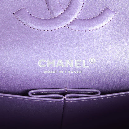 Chanel Medium Classic Double Flap Bag Purple Metallic Lambskin Silver Hardware