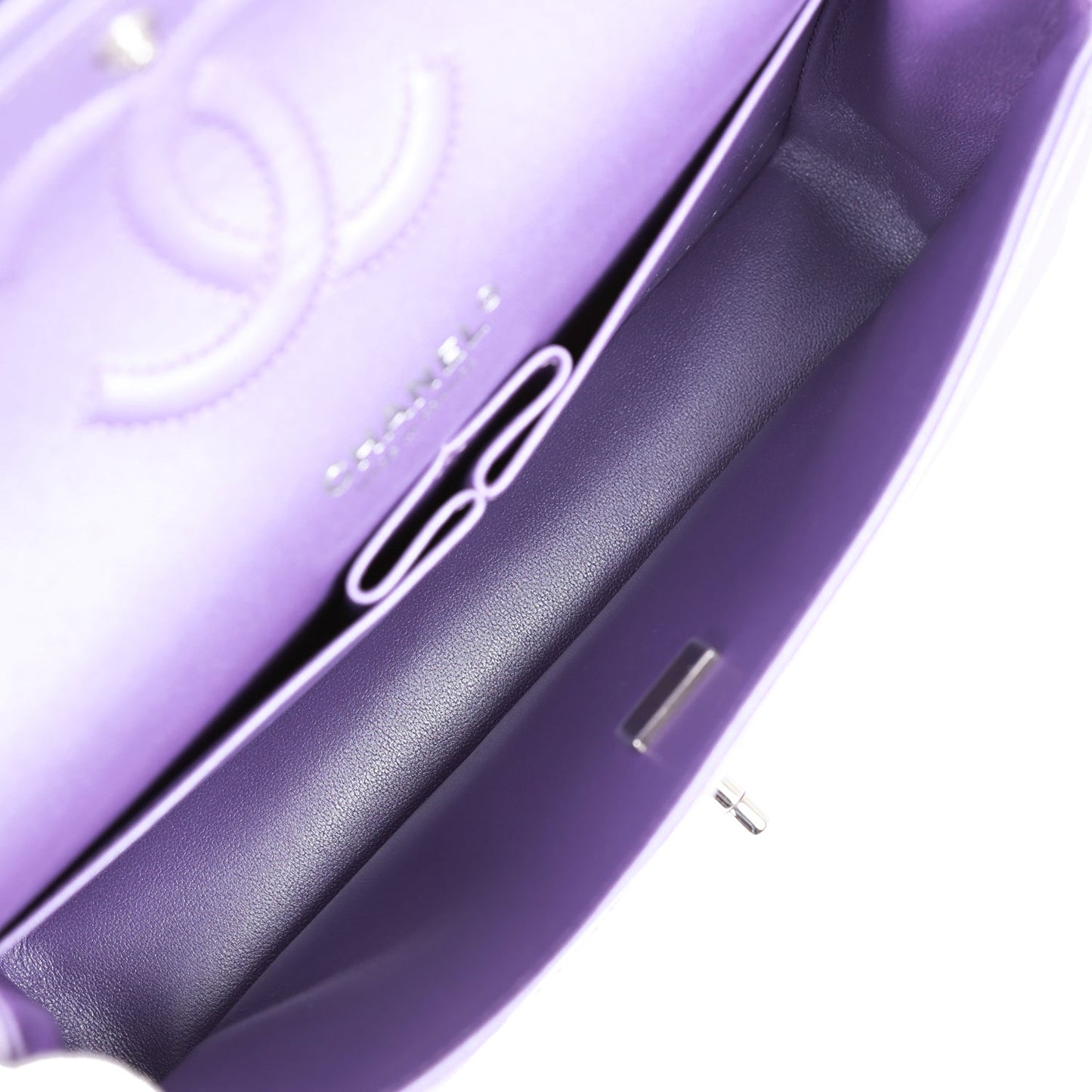 Chanel Medium Classic Double Flap Bag Purple Metallic Lambskin Silver Hardware