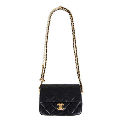 Chanel Mini My Perfect Flap Bag Black Lambskin Antique Gold Hardware