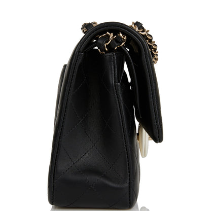 Chanel Medium Classic Double Flap Bag Black and White Lambskin Light Gold Hardware