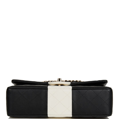 Chanel Medium Classic Double Flap Bag Black and White Lambskin Light Gold Hardware