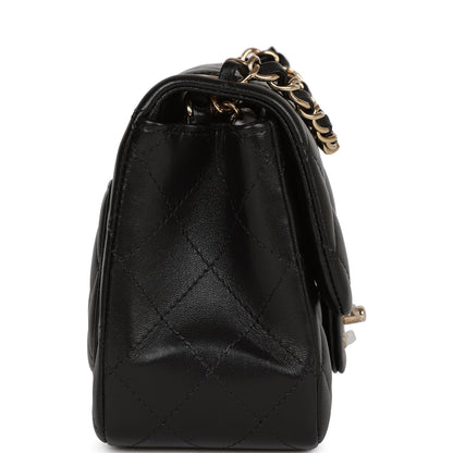 Chanel Mini Square Flap Bag Black Lambskin Light Gold Hardware