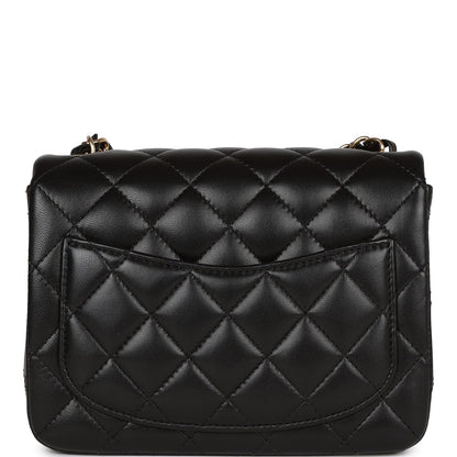 Chanel Mini Square Flap Bag Black Lambskin Light Gold Hardware