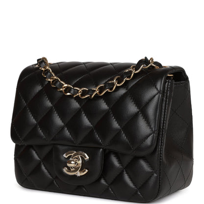 Chanel Mini Square Flap Bag Black Lambskin Light Gold Hardware