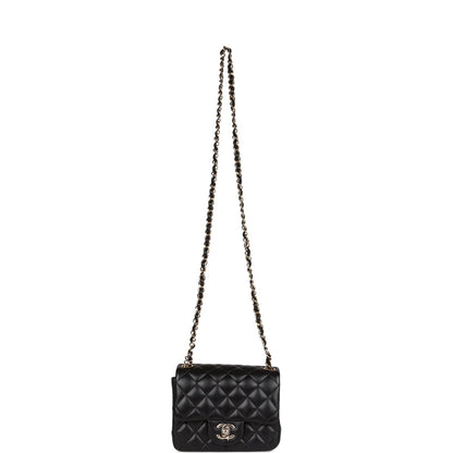 Chanel Mini Square Flap Bag Black Lambskin Light Gold Hardware