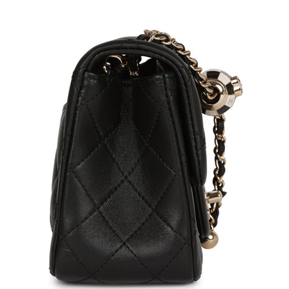 Chanel Pearl Crush Mini Square Flap Bag Black Lambskin Light Gold Hardware
