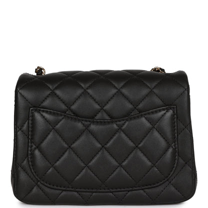Chanel Pearl Crush Mini Square Flap Bag Black Lambskin Light Gold Hardware