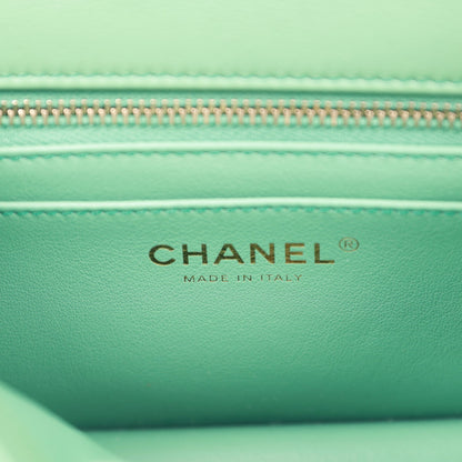 Chanel Pearl Crush Mini Square Flap Bag Dark Green Lambskin Antique Gold Hardware