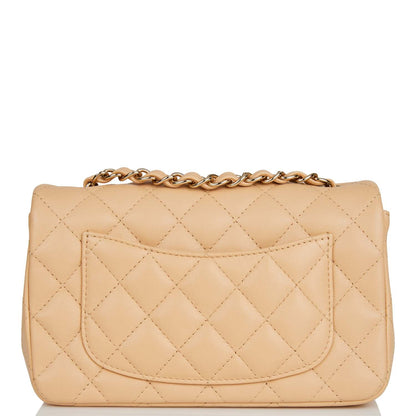 Chanel Mini Rectangular Flap Bag Beige Lambskin Light Gold Hardware