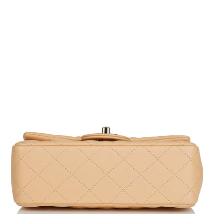 Chanel Mini Rectangular Flap Bag Beige Lambskin Light Gold Hardware