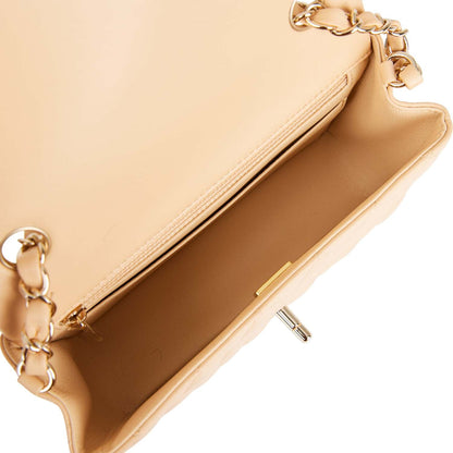 Chanel Mini Rectangular Flap Bag Beige Lambskin Light Gold Hardware